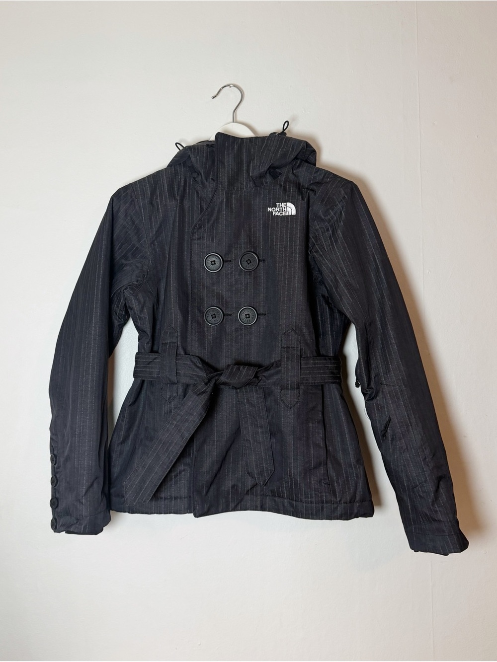 The North Face Women's Black Pinstripe Hooded Trench Coat